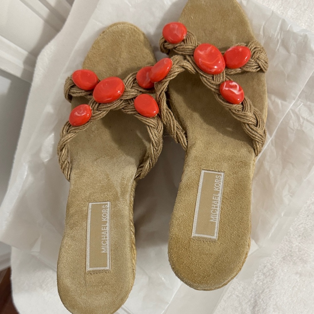 Michael Kors Sandals with Tan and Red Details